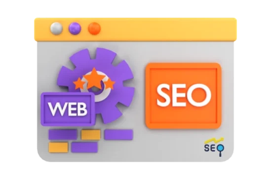 Agencia SEO en Colombia ilustración de interfaz web con engranaje y “SEO”; para empresarios y profesionales en posicionamiento orgánico